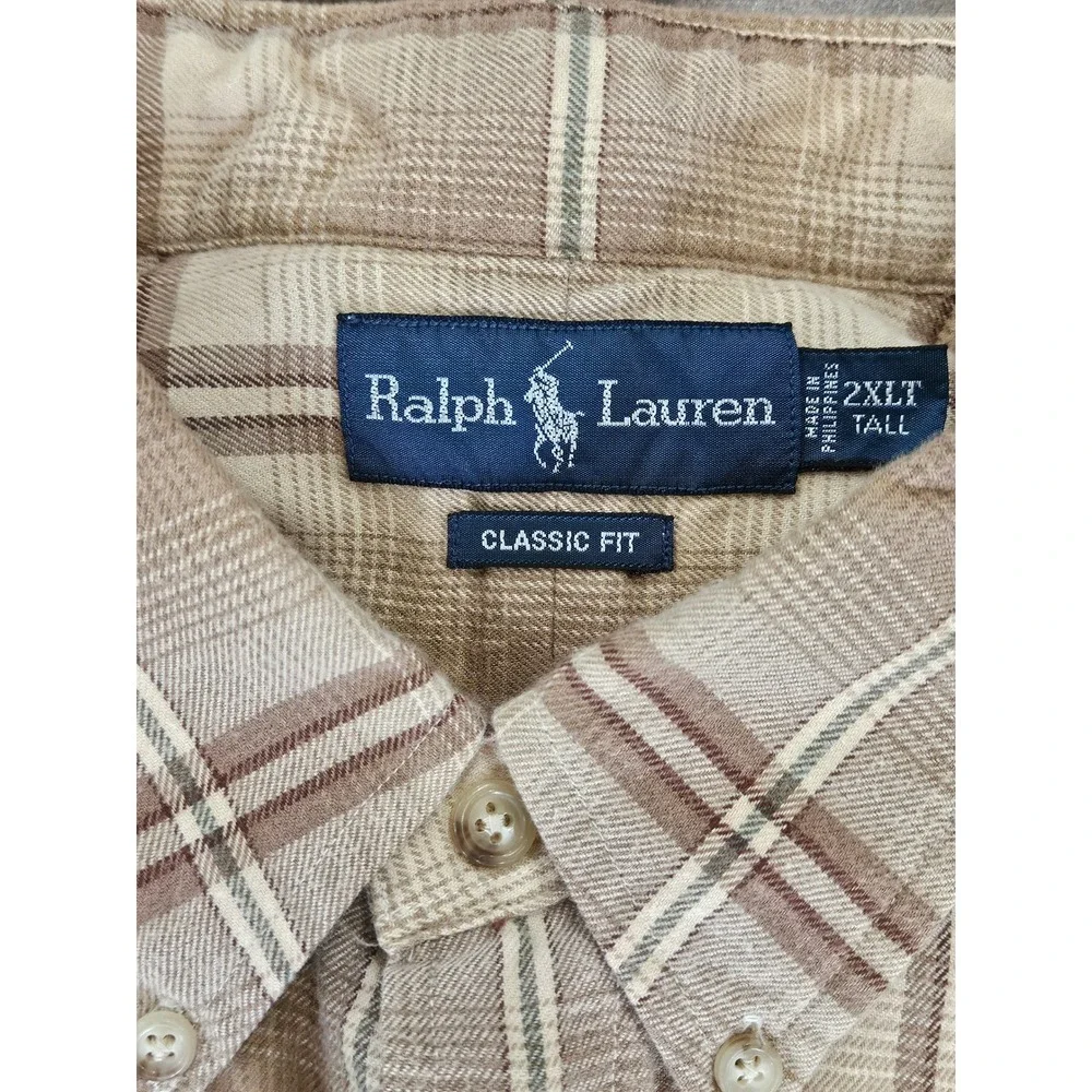 Polo Ralph‎ Lauren Shirt Mens 2XLT Tall Classic Fit Plaid Flannel Button Down